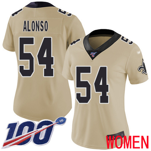 New Orleans Saints Limited Gold Women Kiko Alonso Jersey NFL Football 54 100th Season Inverted Legend Jersey